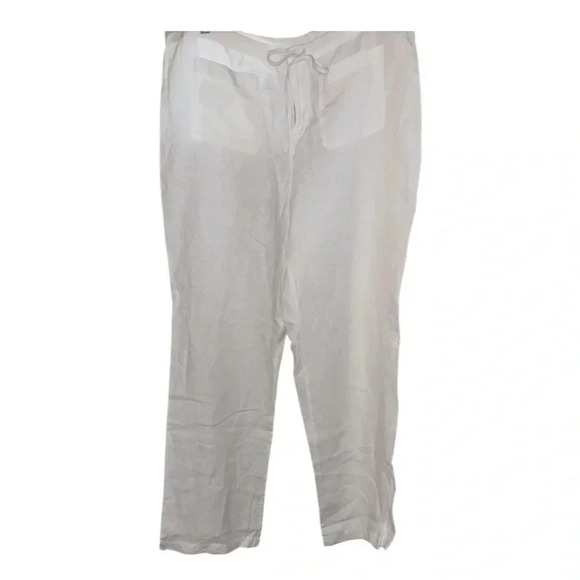 Kenar White Linen Wide Leg Drawstring Pants Size XL - Picture 3 of 8